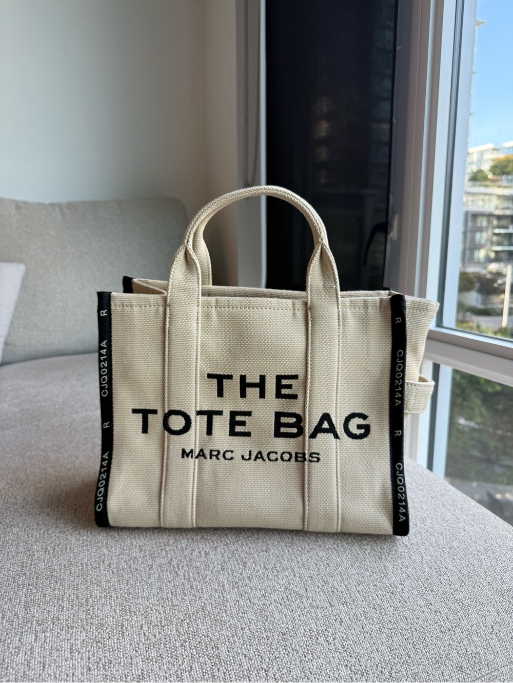 Marc Jacobs Canvas Tote in Cream with Black Logo